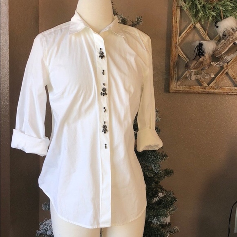 Ann Taylor Loft Jeweled White Button Up